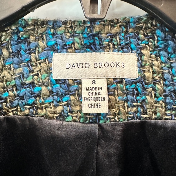 Vintage David Brooks Blue Green Tweed Fully Lined Cardigan Jacket Tassels Sz 8 - Picture 8 of 15